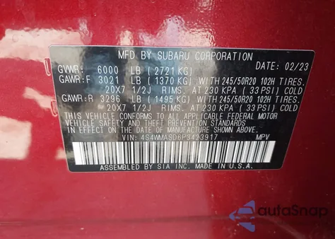 2023 Subaru Ascent Limited 7-Passenger z USA, uszkodzony, nr VIN 4S4WMASD6P3423917